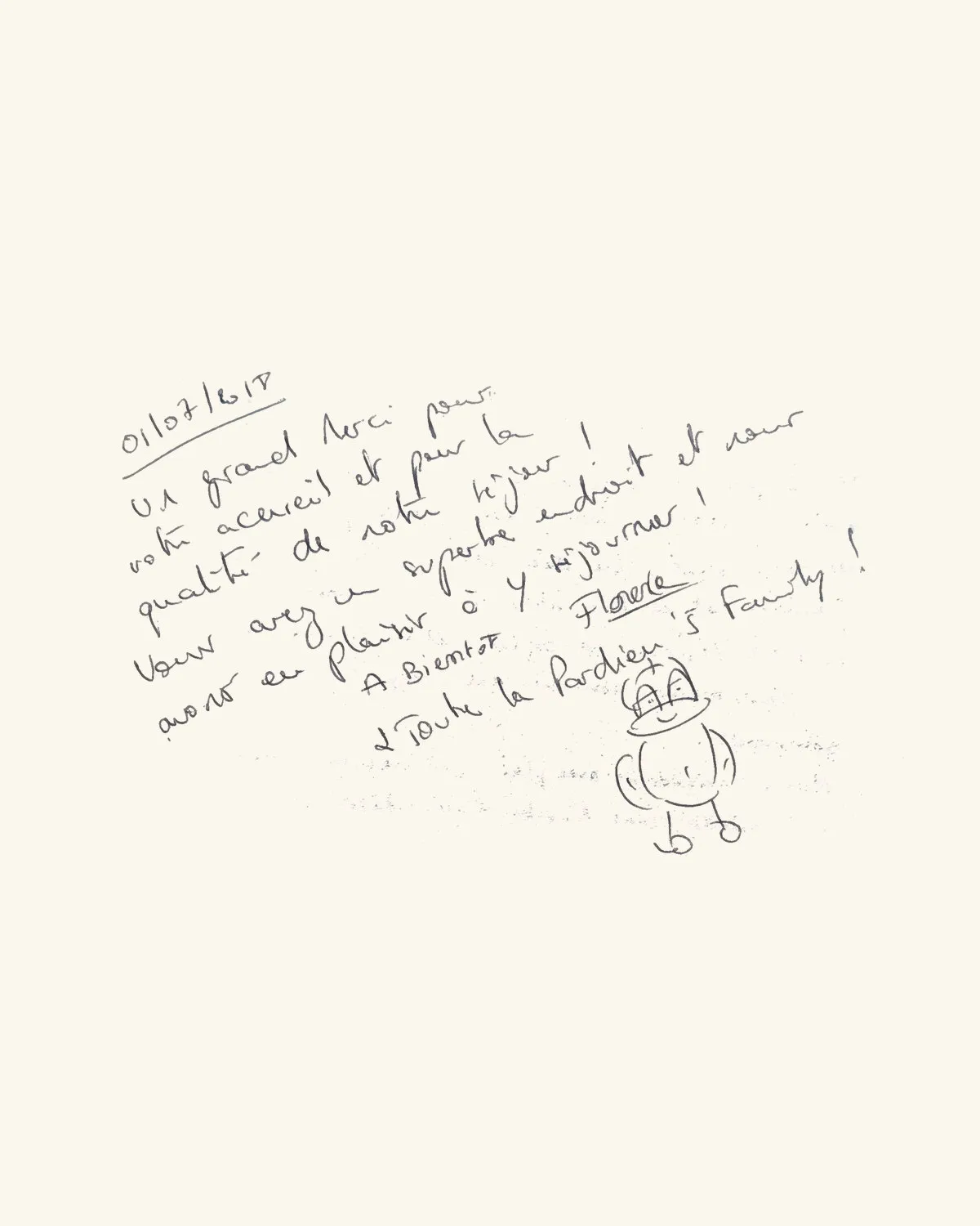 Un grand merci pour votre accueil et pour la qualité de notre séjour ! Vous avez un superbe endroit et nous avons eu plaisir à y séjourner ! À bientôt. — Florence & toute la Pardieu’s Family !